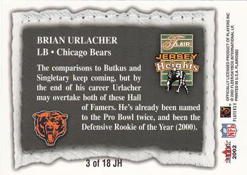 2002 Flair - Jersey Heights #3 JH Brian Urlacher Back