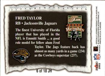 2002 Flair - Jersey Heights #6 JH Fred Taylor Back