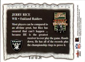 2002 Flair - Jersey Heights #8 JH Jerry Rice Back