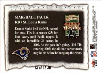 2002 Flair - Jersey Heights #13 JH Marshall Faulk Back