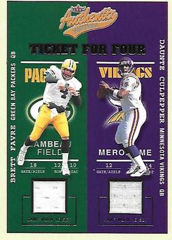 2002 Fleer Authentix - Ticket for Four #NNO Brett Favre / Daunte Culpepper / Donovan McNabb / Tim Couch Front