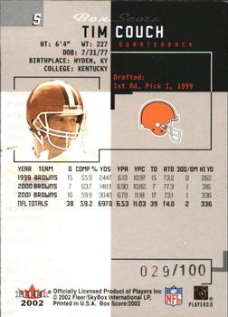 2002 Fleer Box Score - First Edition #5 Tim Couch Back