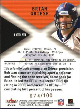 2002 Fleer Box Score - First Edition #189 Brian Griese Back