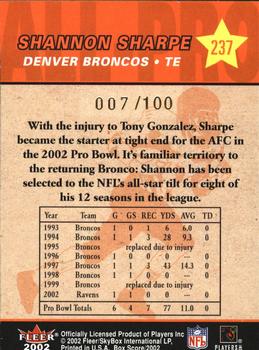 2002 Fleer Box Score - First Edition #237 Shannon Sharpe Back