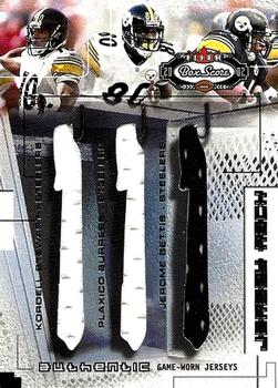 2002 Fleer Box Score - Jersey Rack Triples #NNO Kordell Stewart / Plaxico Burress / Jerome Bettis Front