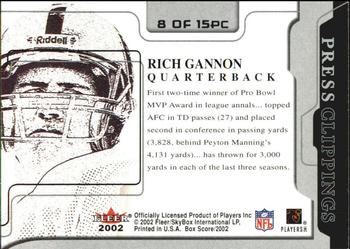 2002 Fleer Box Score - Press Clippings #8PC Rich Gannon Back