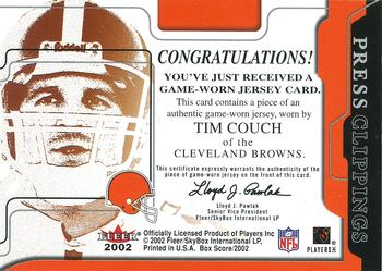 2002 Fleer Box Score - Press Clippings Jerseys #NNO Tim Couch Back