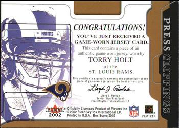 2002 Fleer Box Score - Press Clippings Jerseys #NNO Torry Holt Back
