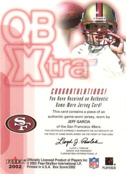 2002 Fleer Box Score - QBXtra Jerseys #NNO Jeff Garcia Back