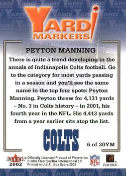 2002 Fleer Box Score - Yard Markers #6YM Peyton Manning Back