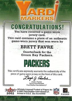2002 Fleer Box Score - Yard Markers Jerseys #NNO Brett Favre Back