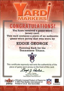 2002 Fleer Box Score - Yard Markers Jerseys #NNO Eddie George Back