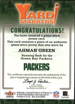 2002 Fleer Box Score - Yard Markers Jerseys #NNO Ahman Green Back