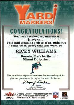 2002 Fleer Box Score - Yard Markers Jerseys #NNO Ricky Williams Back