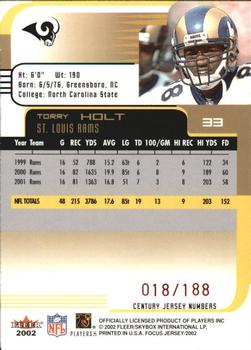 2002 Fleer Focus Jersey Edition - Jersey Numbers Century #33 Torry Holt Back