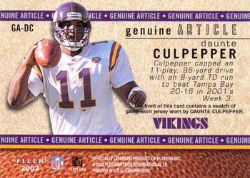 2002 Fleer Genuine - Article #GA-DC Daunte Culpepper Back