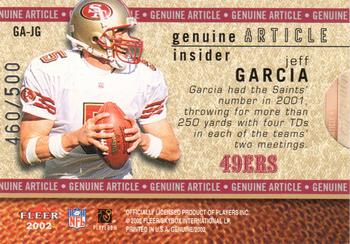 2002 Fleer Genuine - Article Insider #GA-JG Jeff Garcia Back