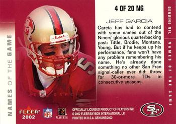 2002 Fleer Genuine - Names of the Game #4 NG Jeff Garcia Back
