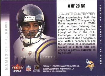 2002 Fleer Genuine - Names of the Game #8 NG Daunte Culpepper Back