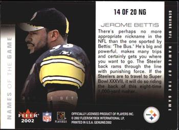 2002 Fleer Genuine - Names of the Game #14 NG Jerome Bettis Back