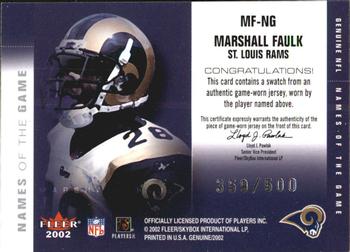 2002 Fleer Genuine - Names of the Game Jerseys #MF-NG Marshall Faulk Back