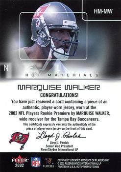 2002 Fleer Hot Prospects - Hot Materials #HM-MW Marquise Walker Back