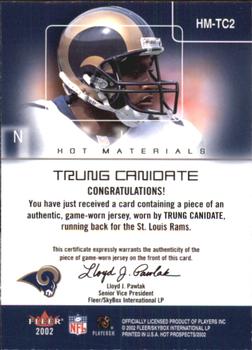 2002 Fleer Hot Prospects - Hot Materials #HM-TC2 Trung Canidate Back