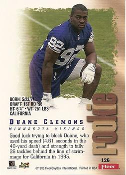 1996 Fleer Metal #126 Duane Clemons Back