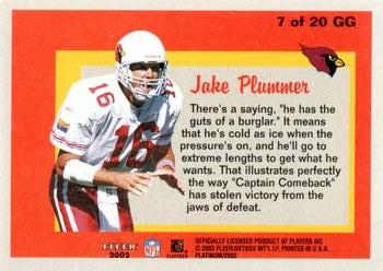 2002 Fleer Platinum - Guts and Glory #7 GG Jake Plummer Back
