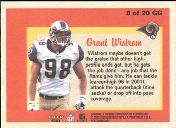2002 Fleer Platinum - Guts and Glory #8 GG Grant Wistrom Back