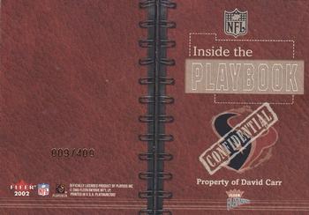 2002 Fleer Platinum - Inside the Playbook #13 PB David Carr Back