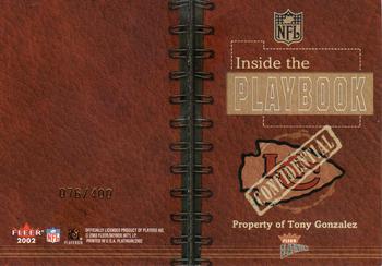 2002 Fleer Platinum - Inside the Playbook #16 PB Tony Gonzalez Back