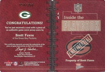 2002 Fleer Platinum - Inside the Playbook Jerseys #NNO Brett Favre Back