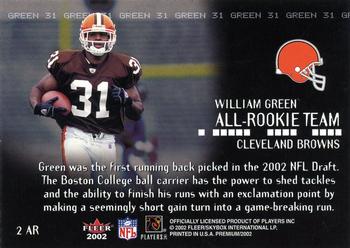 2002 Fleer Premium - All-Rookie Team #2 AR William Green Back