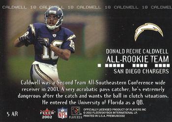 2002 Fleer Premium - All-Rookie Team #5 AR Donald Reche Caldwell Back
