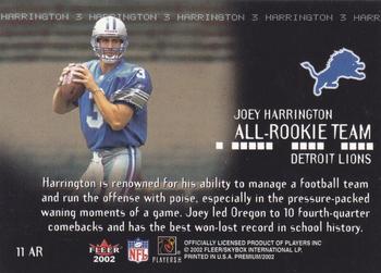 2002 Fleer Premium - All-Rookie Team #11 AR Joey Harrington Back