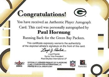 2002 Fleer Throwbacks - Greats of the Game Autographs #NNO Paul Hornung Back