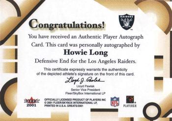 2002 Fleer Throwbacks - Greats of the Game Autographs #NNO Howie Long Back