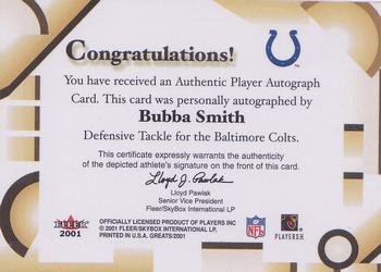 2002 Fleer Throwbacks - Greats of the Game Autographs #NNO Bubba Smith Back