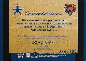 2002 Fleer - Classic Combinations Memorabilia Duals #NNO Walter Payton / Emmitt Smith Back