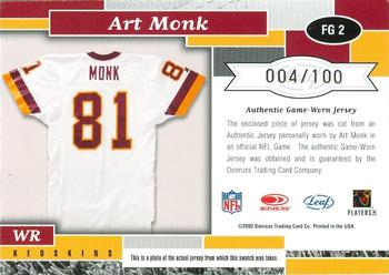 2002 Leaf Certified - Fabric of the Game #FG 2 Art Monk Back