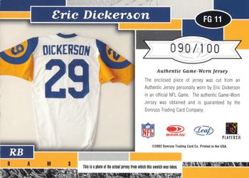 2002 Leaf Certified - Fabric of the Game #FG 11 Eric Dickerson Back
