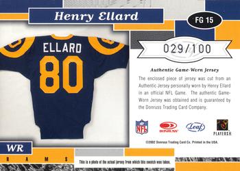 2002 Leaf Certified - Fabric of the Game #FG 15 Henry Ellard Back