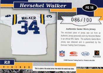 2002 Leaf Certified - Fabric of the Game #FG 16 Herschel Walker Back
