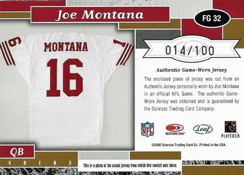 2002 Leaf Certified - Fabric of the Game #FG 32 Joe Montana Back