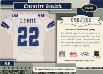2002 Leaf Certified - Fabric of the Game #FG 46 Emmitt Smith Back