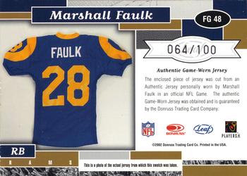 2002 Leaf Certified - Fabric of the Game #FG 48 Marshall Faulk Back