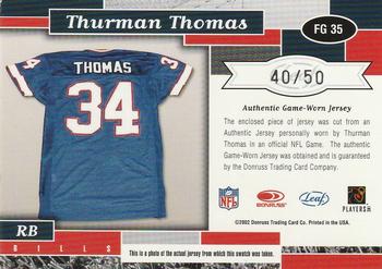 2002 Leaf Certified - Fabric of the Game Team Logos #FG 35 Thurman Thomas Back
