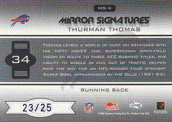 2002 Leaf Certified - Mirror Blue Signatures #MS-4 Thurman Thomas Back