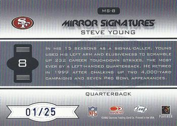 2002 Leaf Certified - Mirror Blue Signatures #MS-8 Steve Young Back